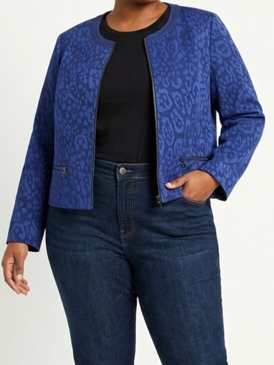 GAP Jackets & Blazers - Gap "Powerful Blue" Leopold Print Round Neck Zippered Jacket- Sz. 18